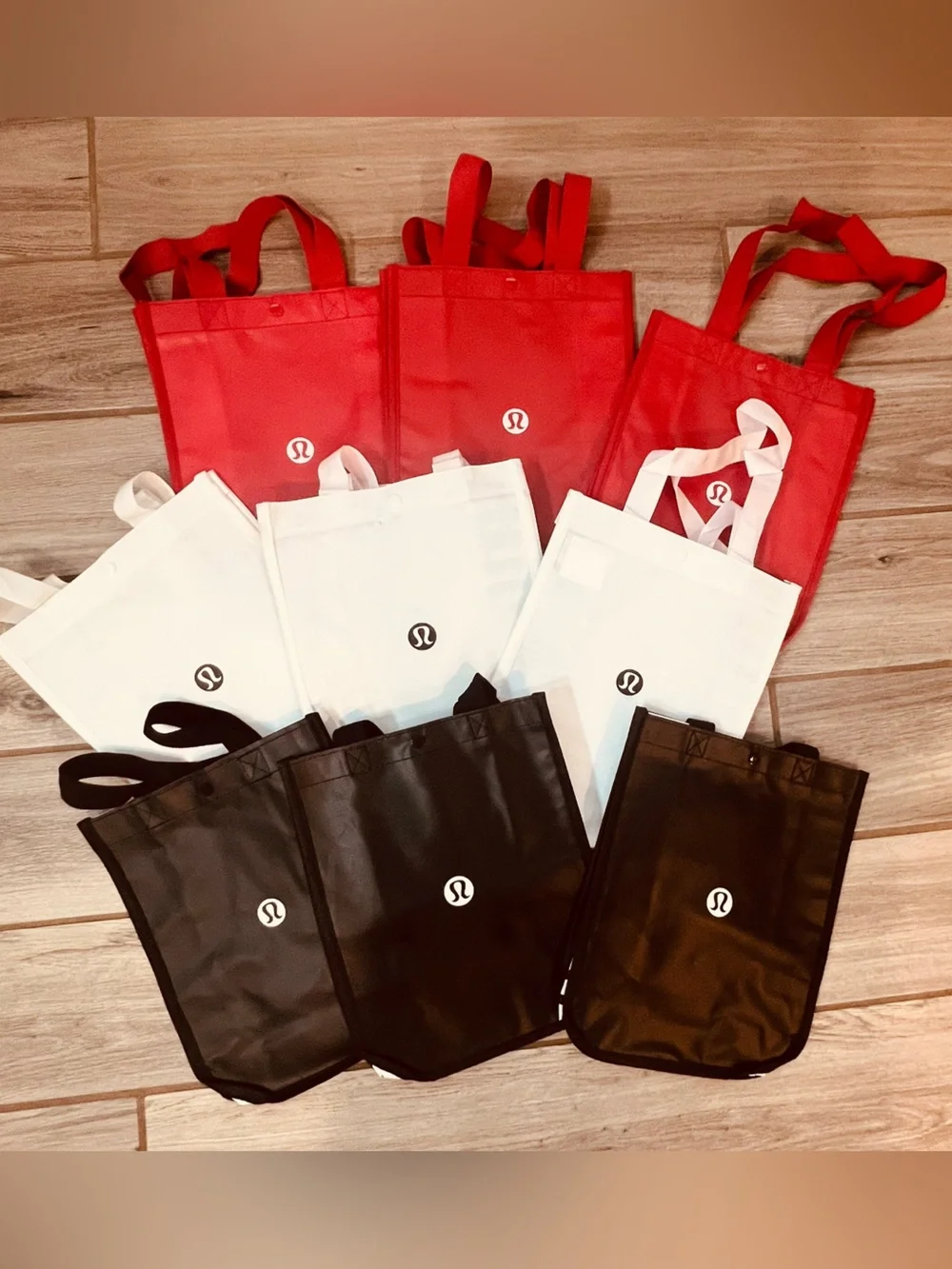Lululemon Reusable Small Tote Bag Bundle | Set of 9 | Red White Black